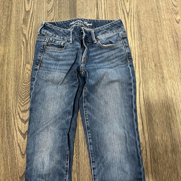 American Eagle Artist Jeans Straight Leg Low Rise Stretch Denim Dark Wash Size 2 - Picture 3 of 13